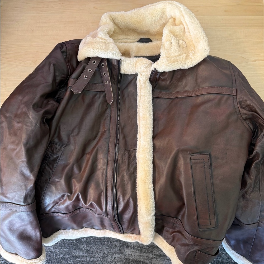 Women’s Brown Leather Jacket with Cream Lining